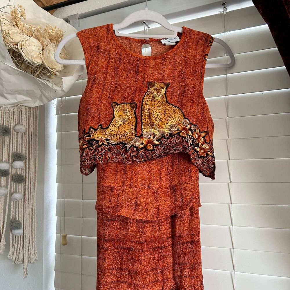Vintage 90s Animal Print Cheetah Safari Maxi Dress Size 10 maximalist artsy